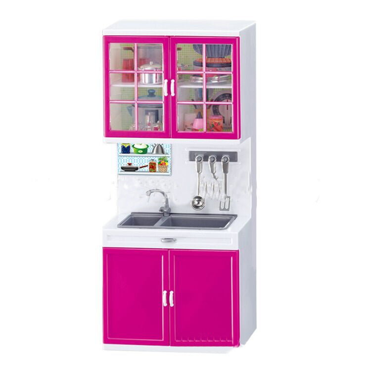 3-in-1 kids kitchen playset with lights, sounds, and utensils. Fun pretend kitchen cabinet toy in pink &amp; white, perfect for imaginative play and gifts