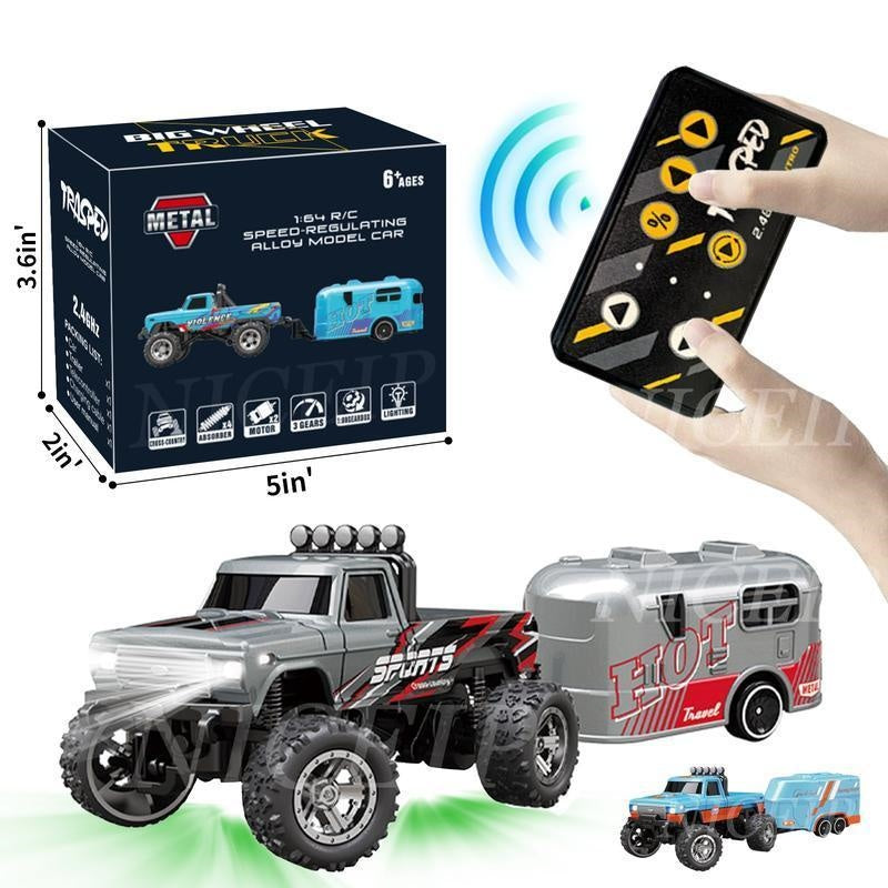 1:64 Mini RC Off-Road Buggy with Detachable Trailer – Remote Control Toy Car for Kids &amp; Outdoor Play